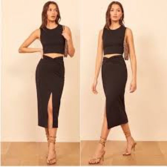 REFORMATION Rylan Black Skirt Slit REVOLVE - Picture 3 of 7